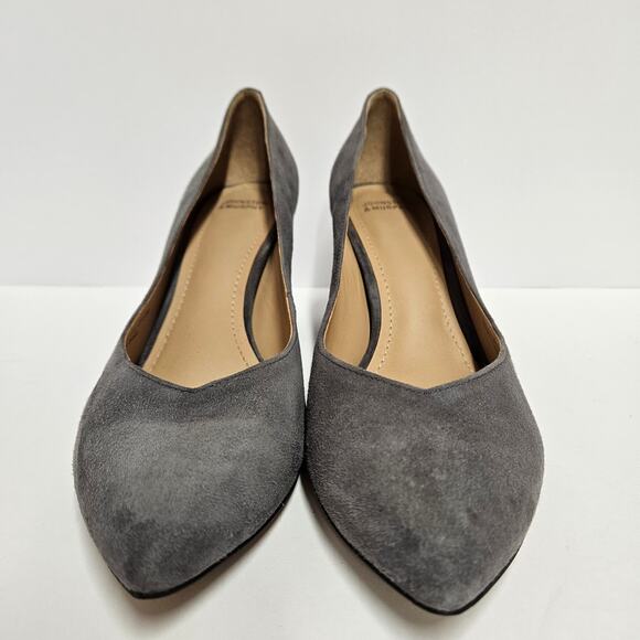 Gray Suede Johnston & Murphy Wrapped Block Heel Pointy Toe Pumps Size 8M - Picture 2 of 9
